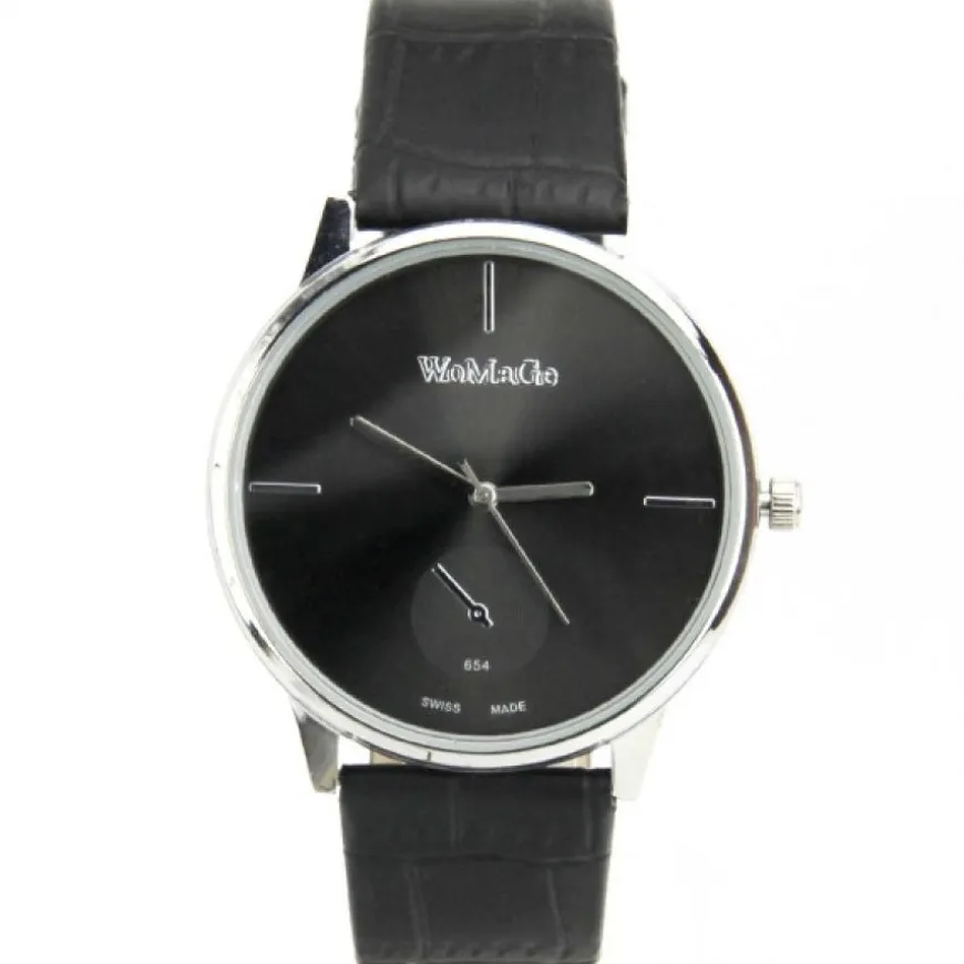 Montre bracelet cuir noir femme Womage