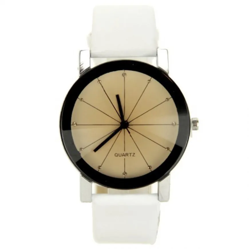 montre bracelet cuir PU blanc femme pas chère