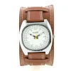 Montre bracelet de force brun surpiqure blanche modulable boîtier acier