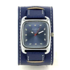 Montre bracelet de force cuir véritable bleue