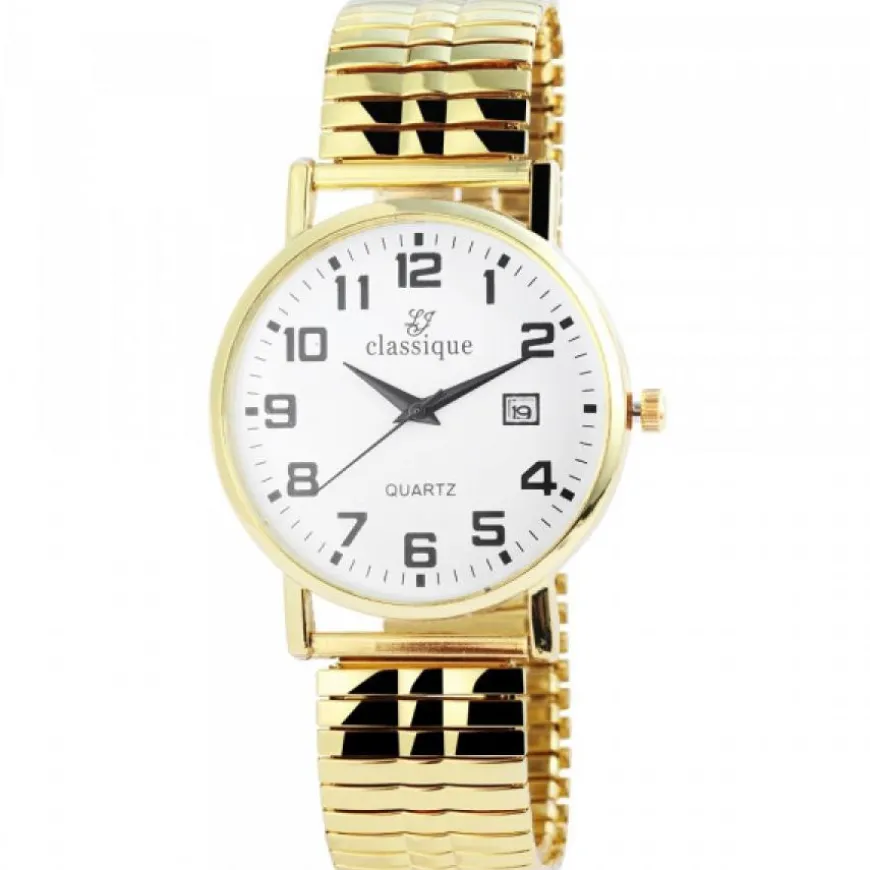 Montre Bracelet Extensible Doré Dateur
