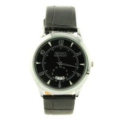 Montre cuir noir marque CORVETTE date boîtier argenté