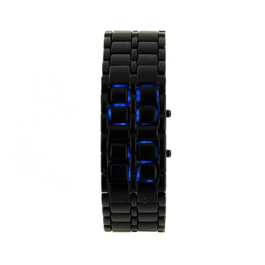 Montre Dark Samurai pas chère Noir LED Bleu métal date