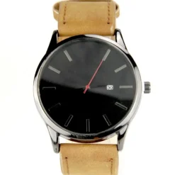 Montre dateur gros cadran homme bracelet moutarde