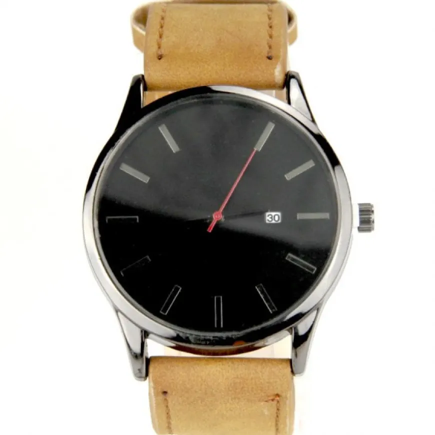 Montre dateur gros cadran homme bracelet moutarde