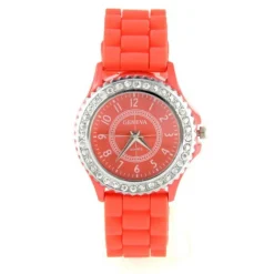Montre de marque Geneva pas chère rouge strass bracelet silicone