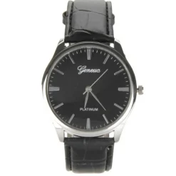 Montre élégante homme bracelet cuir noir
