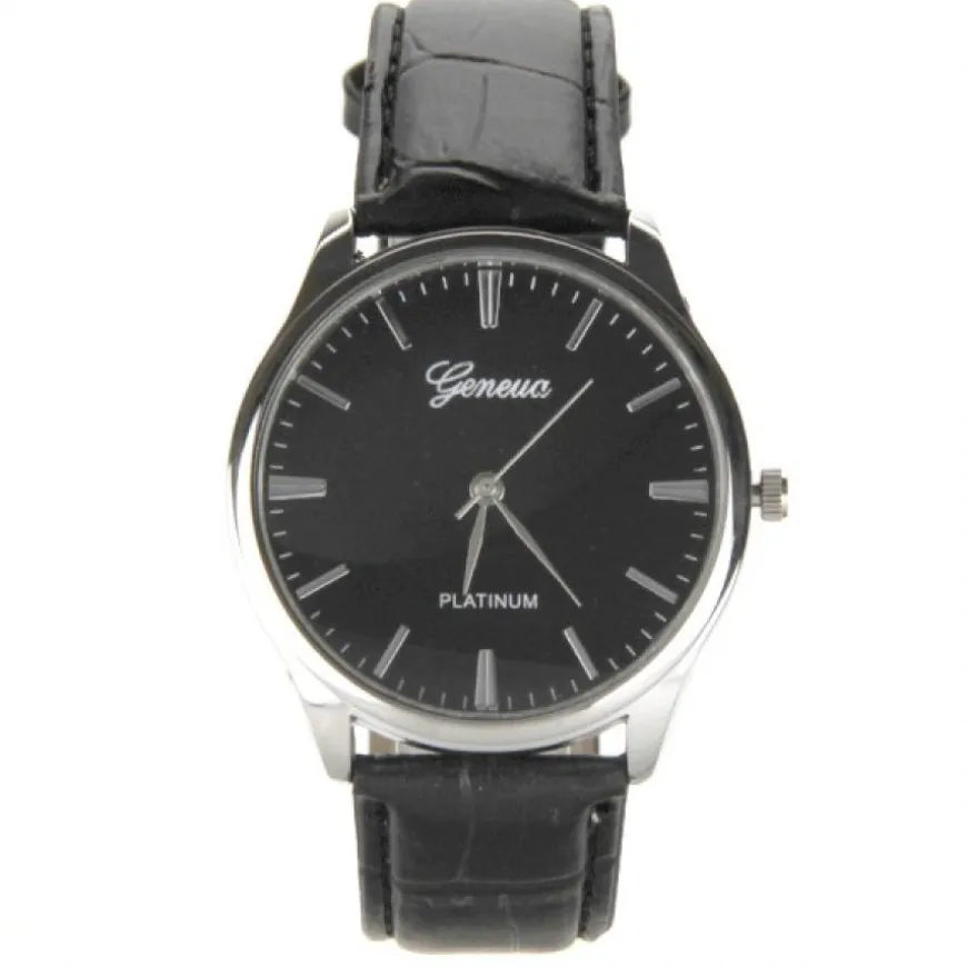 Montre élégante homme bracelet cuir noir