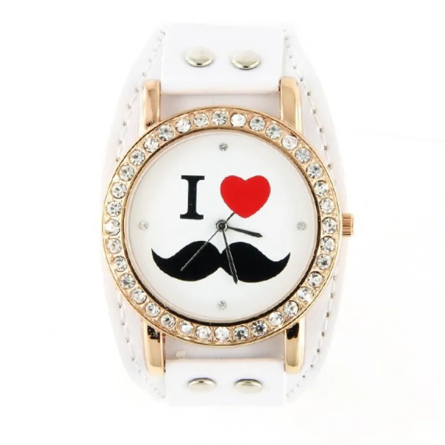 Montre moustache bracelet de force tendance blanche