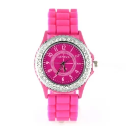 Montre pas chère Geneva silicone rose pas chère strass