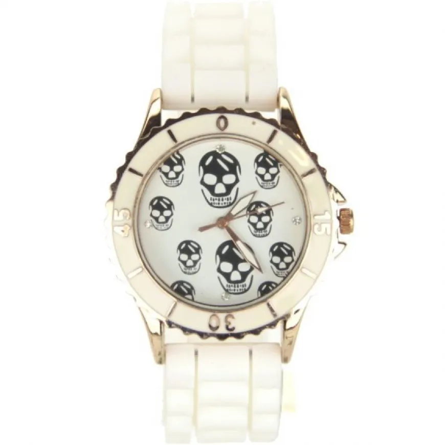 Montre pas chère rock crâne blanche