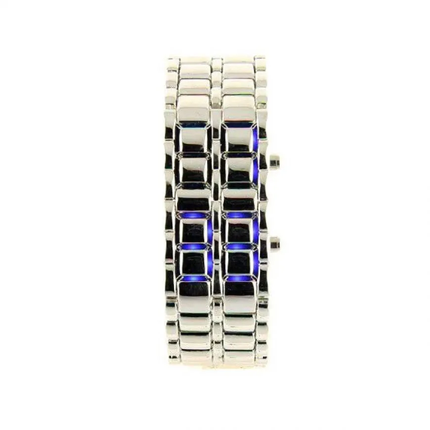 Montre pas chère Samurai argentée LED bleues date