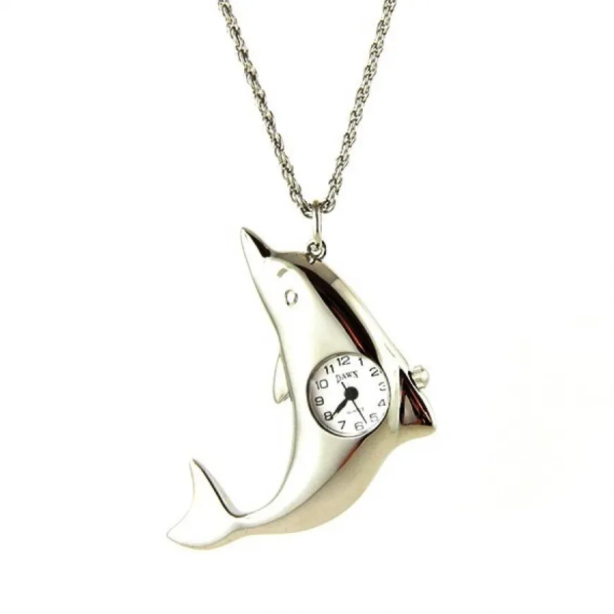 Montre pendentif argenté femme dauphin