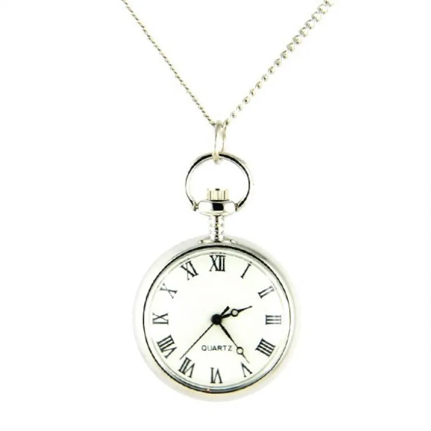 Montre pendentif argenté pas cher chiffre romain + chaine de cou
