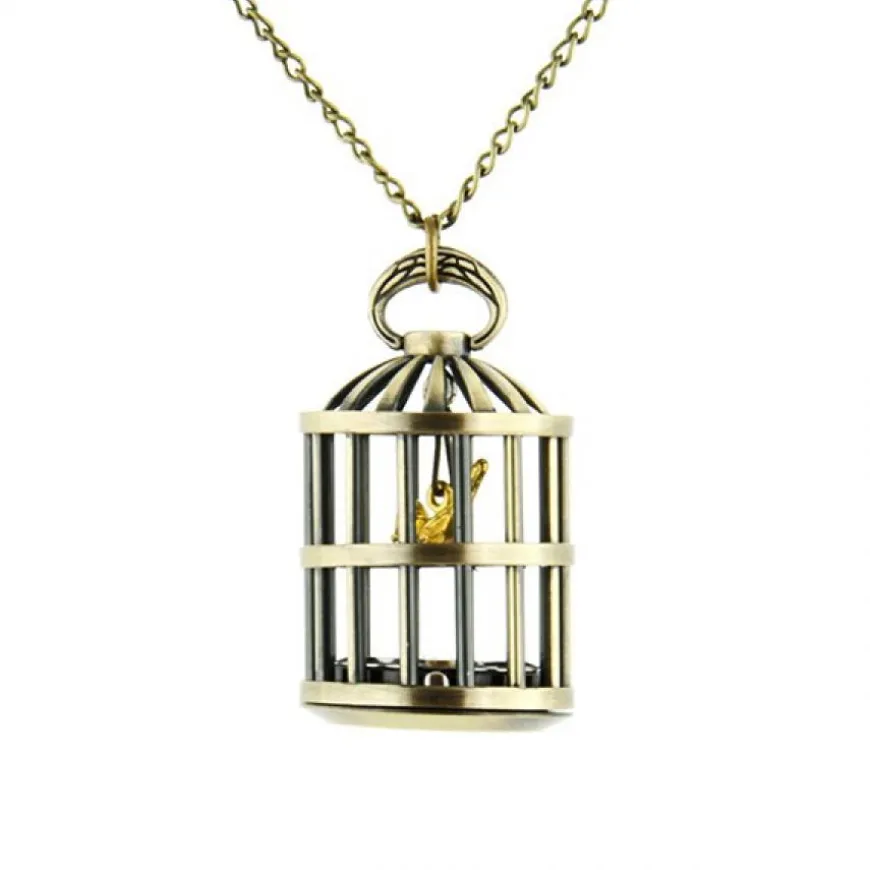 Montre pendentif cage à oiseau vintage + chaine métal