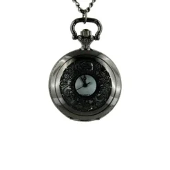 Montre pendentif noir style gousset motif floral fleur vintage