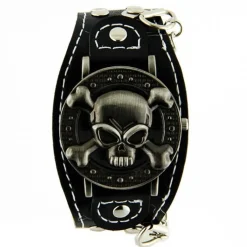 Montre pirate noir pas chère avec clapet et chaine bracelet de force