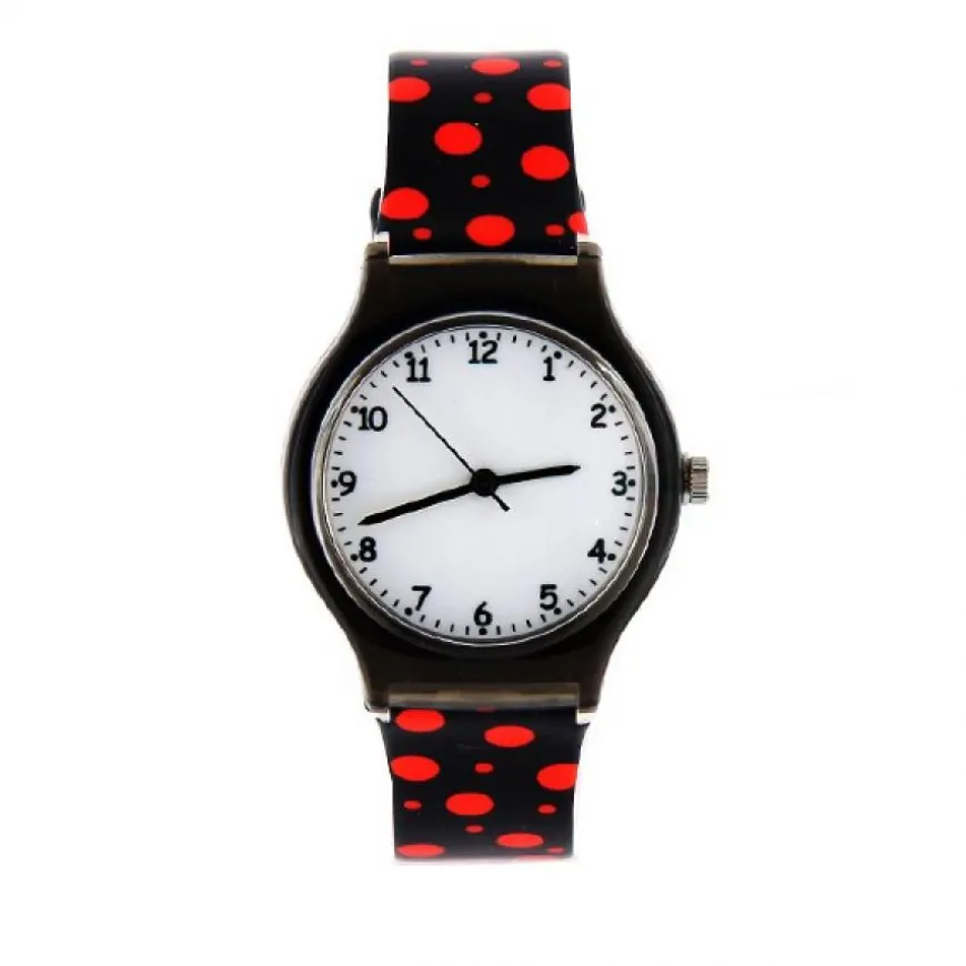 Montre pop noir à pois rouges femme pas chère