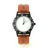 Montre racing vintage pour homme bracelet cuir brun cadran nu boîtier noir mat