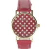 Montre rouge et blanc mode à pois