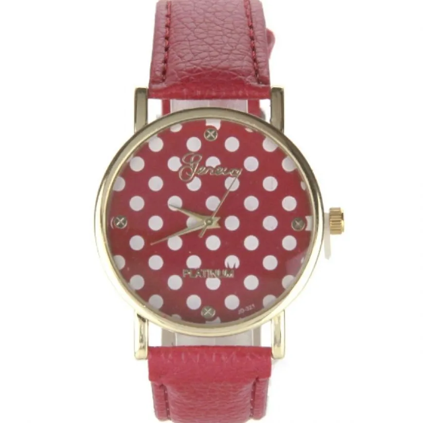 Montre rouge et blanc mode à pois