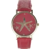 Montre rouge femme pas chère étoiles dorées