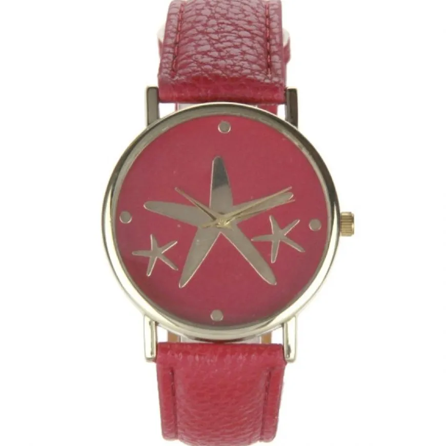 Montre rouge femme pas chère étoiles dorées