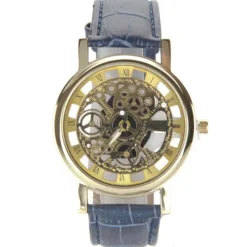 Montre squelette pas chère vintage bracelet bleu
