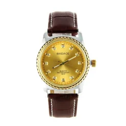 Montre style luxe de marque BADACE marron boîtier doré argenté