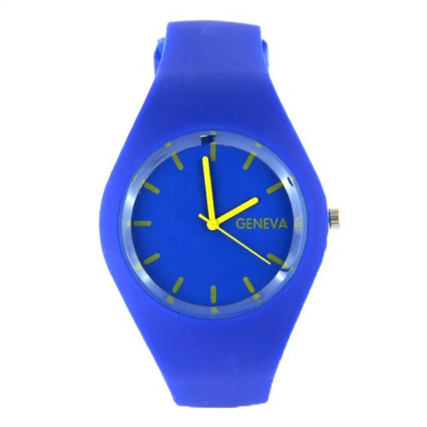 Montre tendance pas chère de marque silicone bleue Geneva