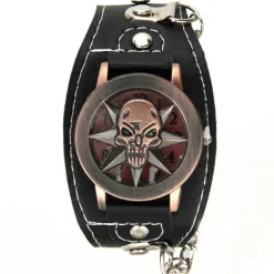 Montre tête de mort bracelet de force pas cher chaine surpiqure blanche