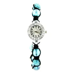 Montre turquoise bracelet à boule Shamballa pas chère bleue