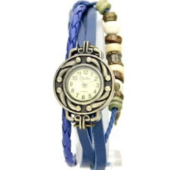 Montre vintage femme originale bracelet lanière et perles