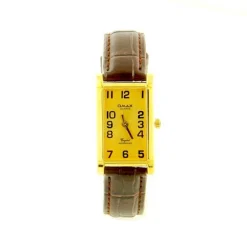 Montre vintage marque OMAX bracelet cuir marron boîtier doré