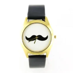 Moustache noir pas chère montre bracelet boîtier argenté blanc
