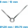 Paire Aiguilles Argenté pour Mouvement de Montre 1,20 mm - 0,70 mm