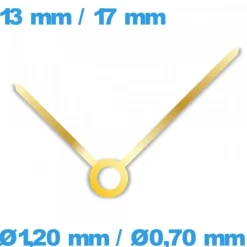 Paire d'aiguille  doré (Ø1,20 mm / Ø0,70 mm) pour mouvement montre