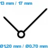 Paire d'aiguille pour montre Ø1,20/0,70 mm noir cadran central 13/17mm