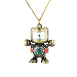 Pendentif montre robot pas cher boussole vintage + chaine