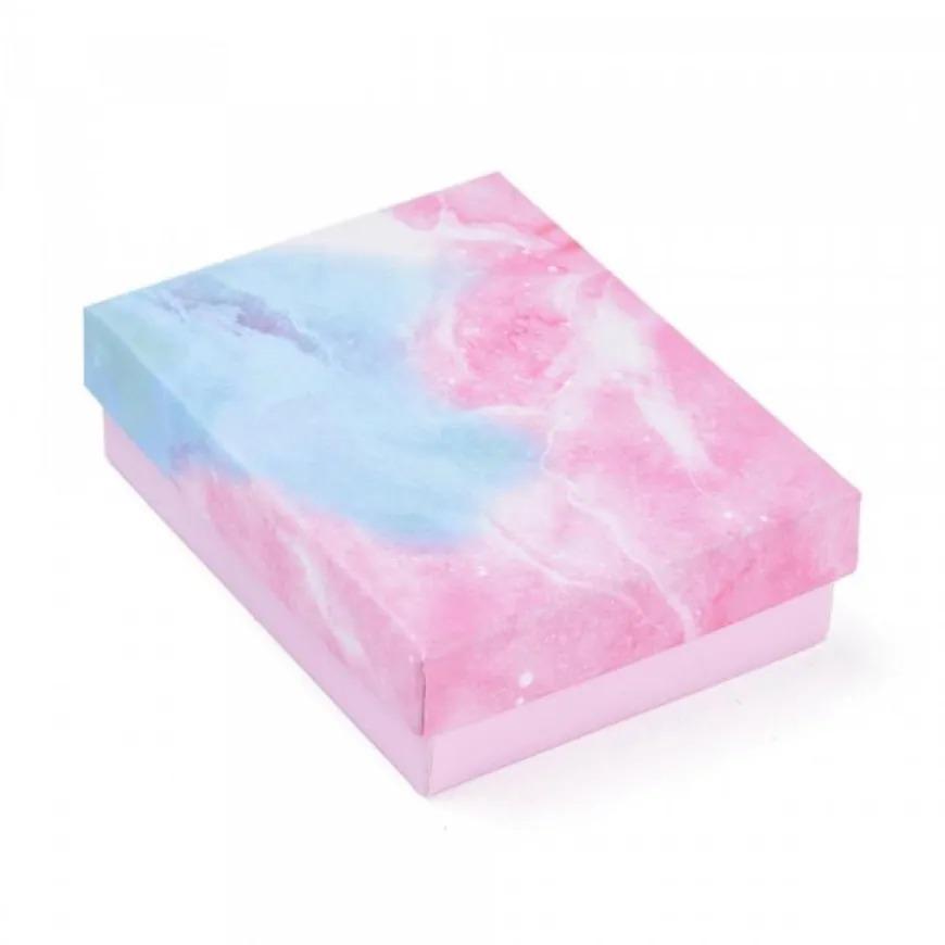 Petite Boîte Cadeau Rose et Bleu Marbré en Carton