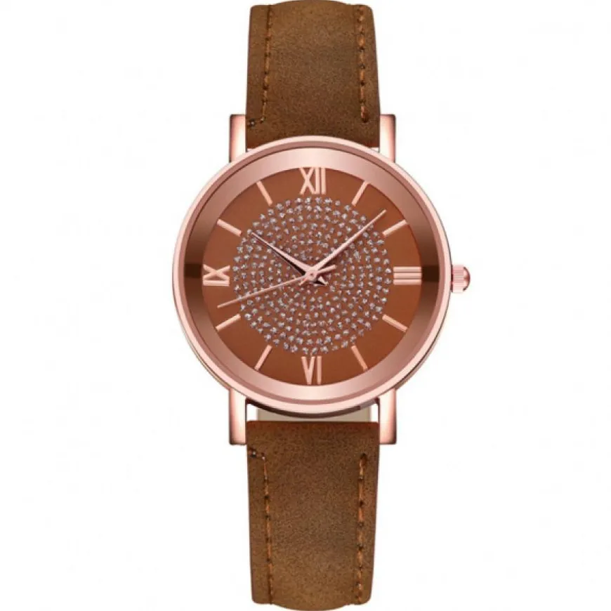 Petite montre femme pas chère marron chiffres romains