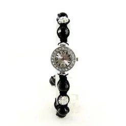 Shamballa noir boules noir et blanc montre pas chère femme
