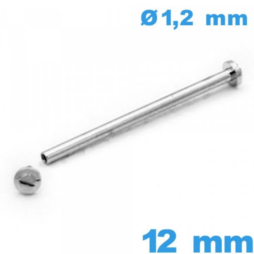 Tige pour Bracelet Montre à Rivet Vis 12 mm argenté diamètre 1,20 mm