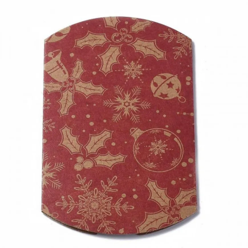 étui carton rouge papier kraft pour mettre sous le sapin de noël avec imprimés fêtes de fin d'année