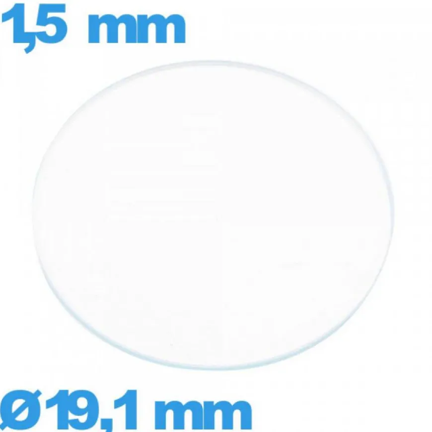 Verre 19,1 mm circulaire plat de montre en verre minéral