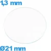Verre 21 mm montre plat circulaire verre minéral