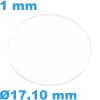 Verre 17,10 mm Plat Saphir de montre Rond épaisseur 1 mm résistant aux rayures