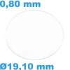Verre 19,1 mm Plat Saphir de montre Rond épaisseur 0,80 mm résistant aux rayures