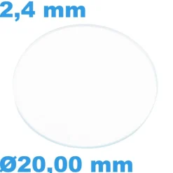 Verre 20 mm Rond Plat Saphir de montre épaisseur 2,4 mm inrayable
