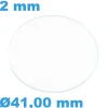 Verre Rond de montre Saphir Plat 41 mm épaisseur 2 mm résistant aux rayures